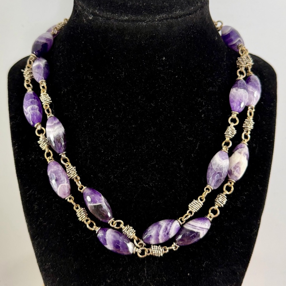 MICHAEL DAWKINS Sterling Caviar Starry Night Amethyst Station Long Necklace 36"
